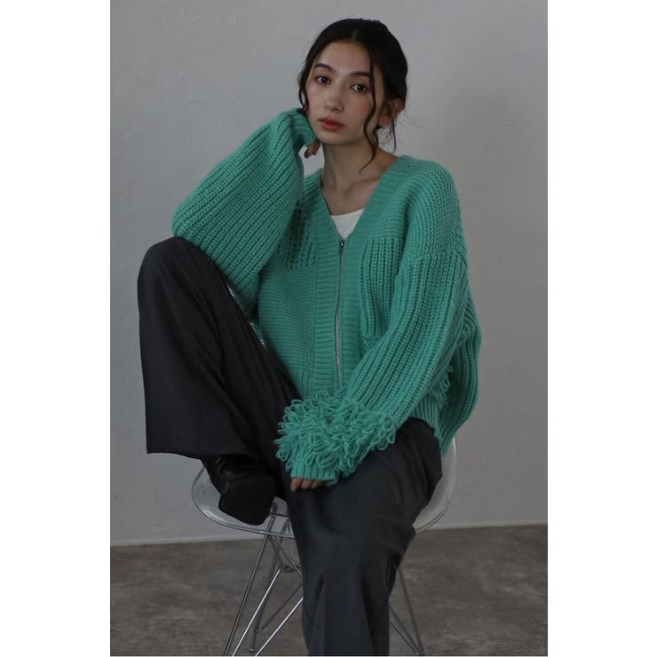 ループフリンジVネックジップカーディガン 88-004087 | BONJOUR SAGAN | 詳細画像1 