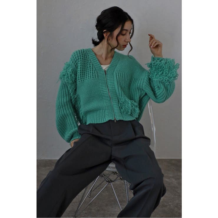 ループフリンジVネックジップカーディガン 88-004087 | BONJOUR SAGAN | 詳細画像2 