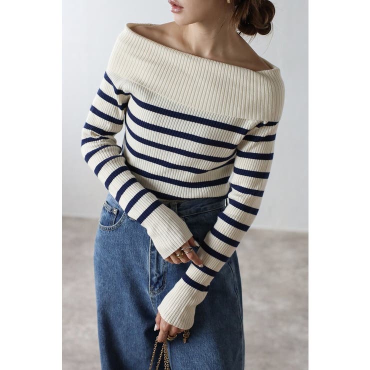 IVORY | オフショルボーダーニット 88-004117 | BONJOUR SAGAN