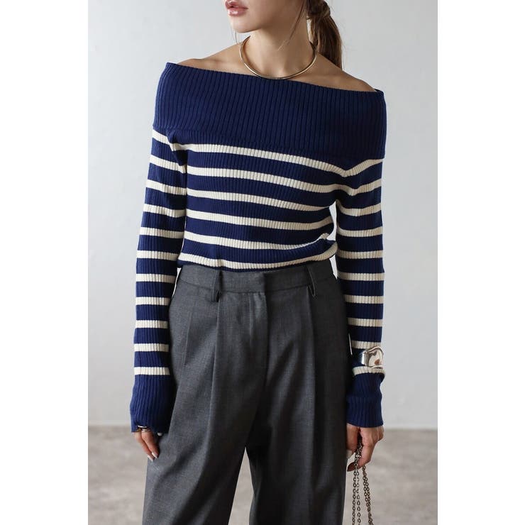 NAVY | オフショルボーダーニット 88-004117 | BONJOUR SAGAN