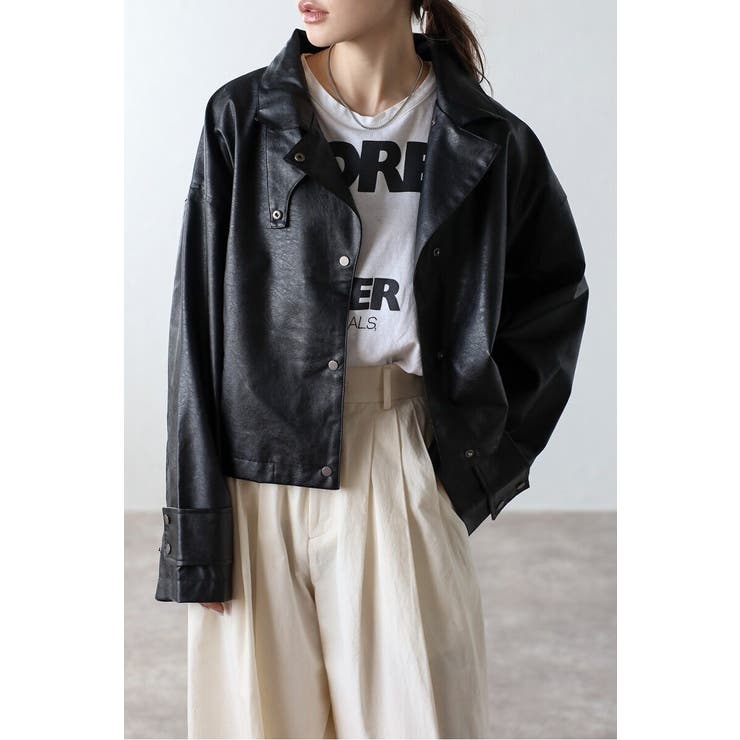 BLACK | フェイクレザーショート丈ブルゾン 88-004157 | BONJOUR SAGAN