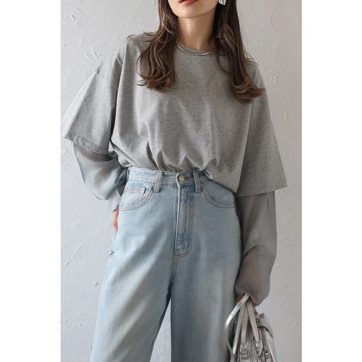 GRAY | シアーレイヤード風ロングTシャツ 88-004158 | BONJOUR SAGAN