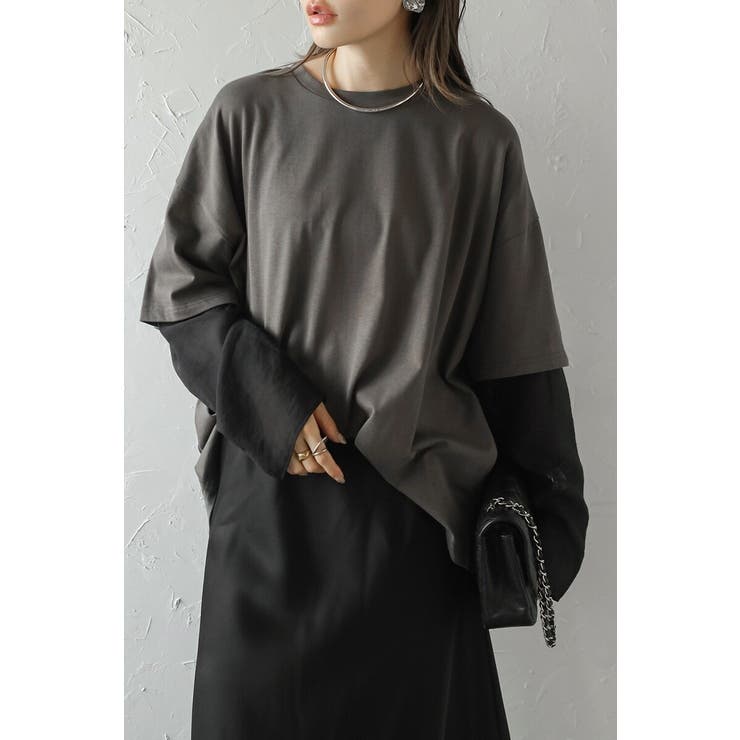 CHARCOAL-GRAY | シアーレイヤード風ロングTシャツ 88-004158 | BONJOUR SAGAN
