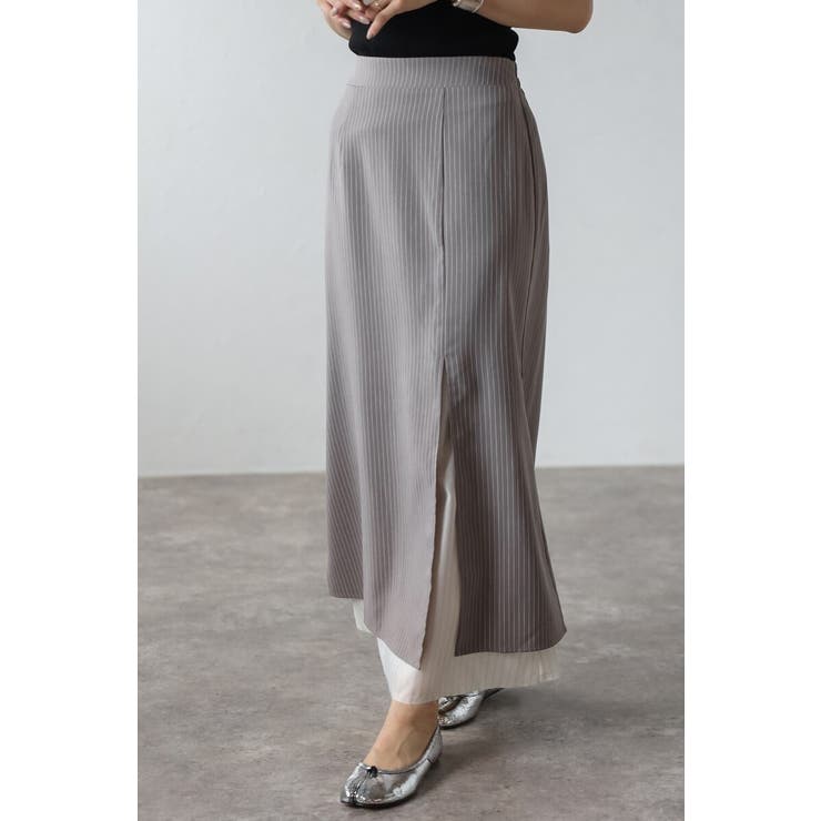 GRAY-BEIGE | レイヤード風ピンストライプスカート 88-004165 | BONJOUR SAGAN