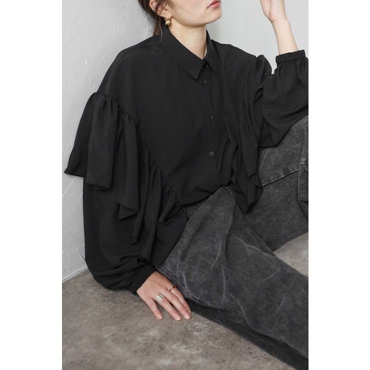 BLACK | ケープライクフリルブラウス 88-004173 | BONJOUR SAGAN