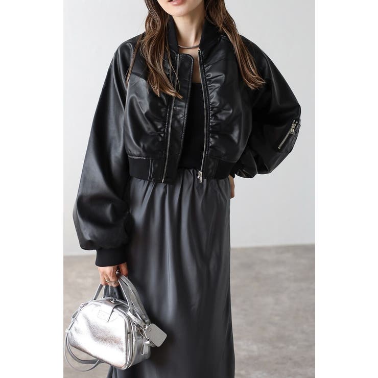 BLACK | フェイクレザーショート丈MA-1 88-004176 | BONJOUR SAGAN