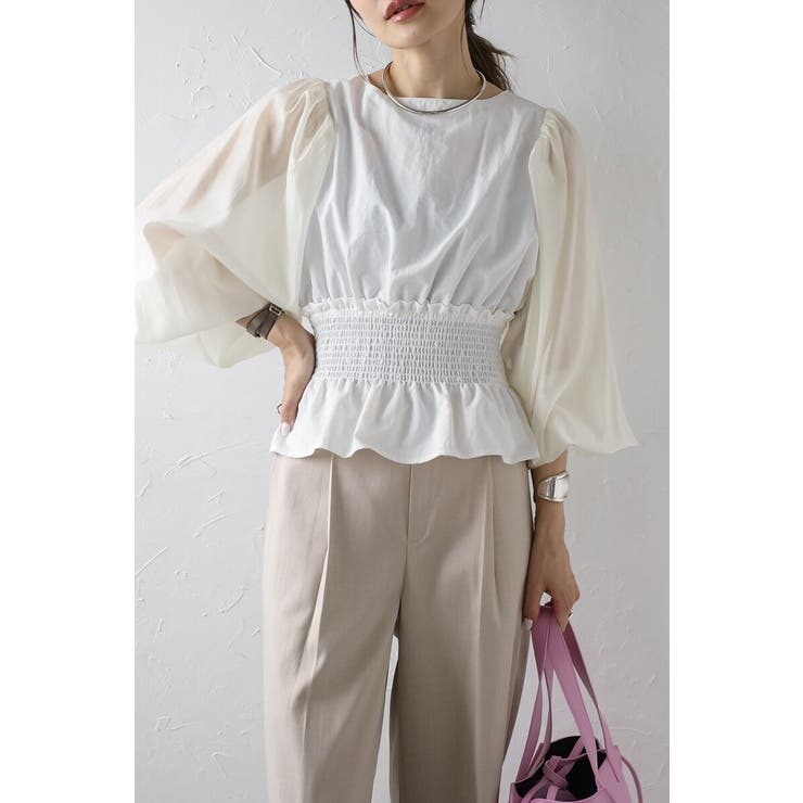 OFF-WHITE | シアースリーブシャーリングペプラムブラウス 88-004182 | BONJOUR SAGAN