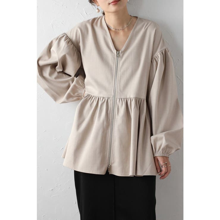 LIGHT-BEIGE | フロントジップペプラムチュニック 88-004223 | BONJOUR SAGAN