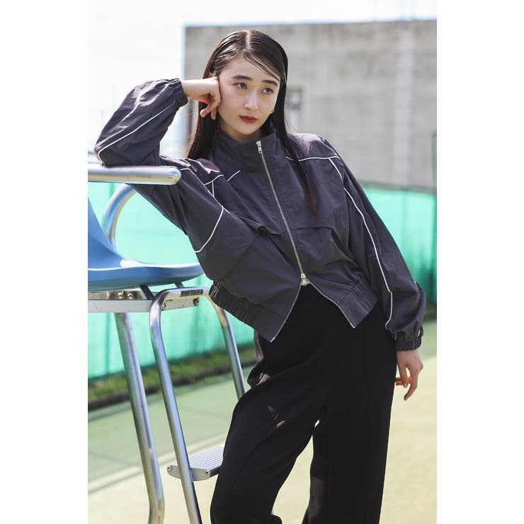 CHARCOAL-GRAY | 配色パイピングナイロントラックジャケット 88-004231 | BONJOUR SAGAN