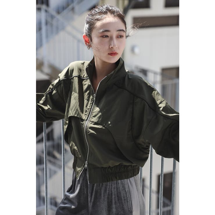 DARK-KHAKI | 配色パイピングナイロントラックジャケット 88-004231 | BONJOUR SAGAN