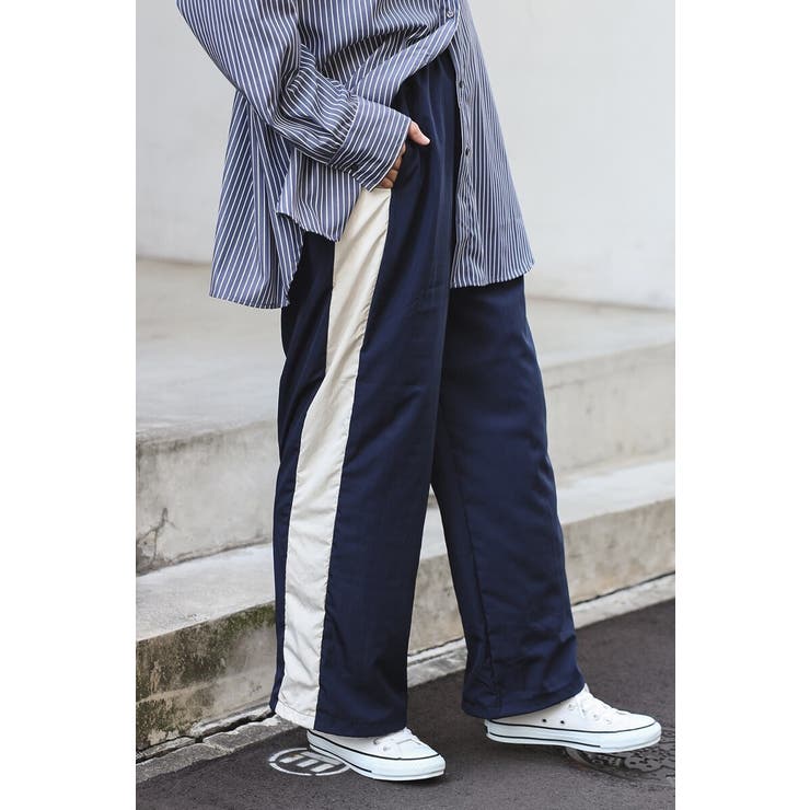 NAVY | 裾ドロストサイドラインナイロンパンツ 88-004233 | BONJOUR SAGAN