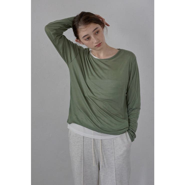 KHAKI | long sleeve sheer | BONJOUR SAGAN