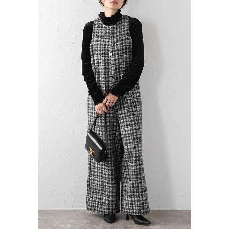CHARCOAL-GRAY | チェックツイードAラインオールインワン 88-004242 | BONJOUR SAGAN