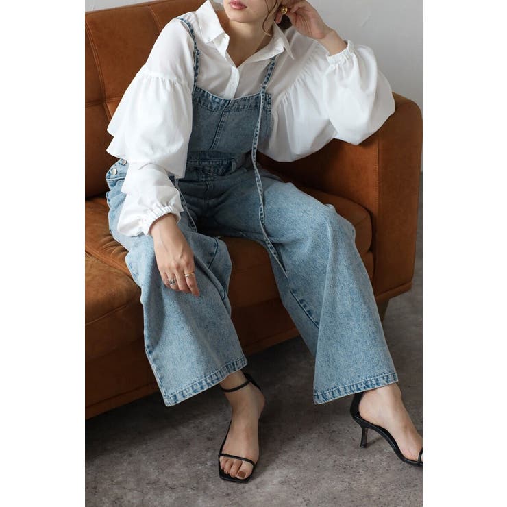 LIGHT-BLUE | ストラップデザインデニムサロペット 88-004243 | BONJOUR SAGAN