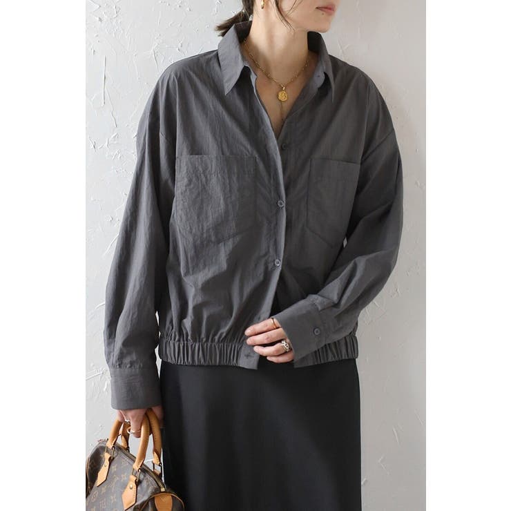 CHARCOAL-GRAY | 裾ギャザーナイロンミドルシャツジャケット 88-004245 | BONJOUR SAGAN