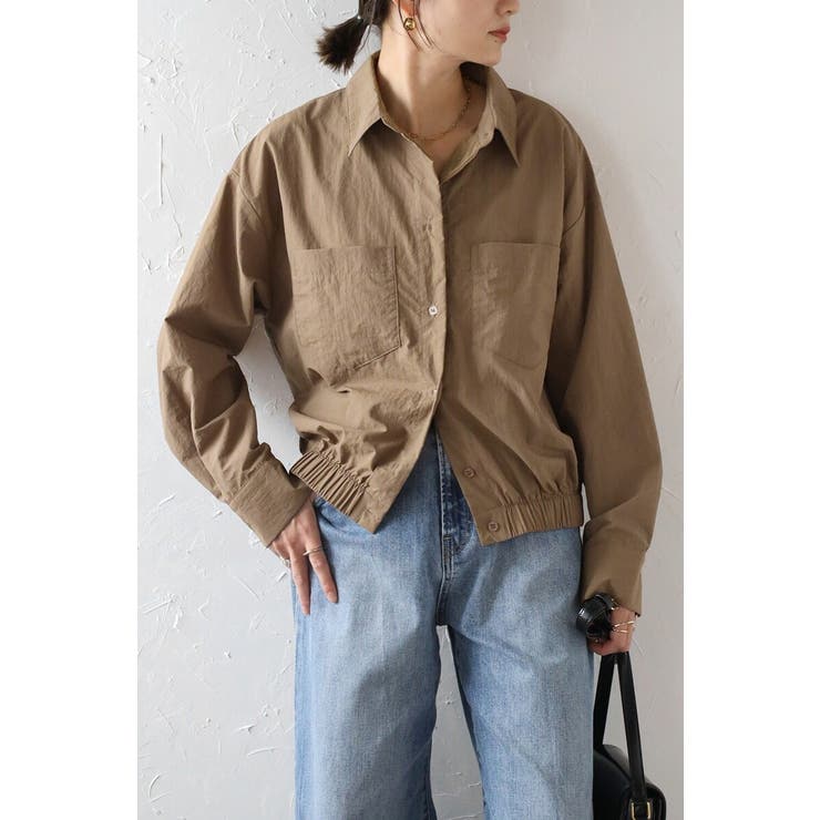 LIGHT-BROWN | 裾ギャザーナイロンミドルシャツジャケット 88-004245 | BONJOUR SAGAN