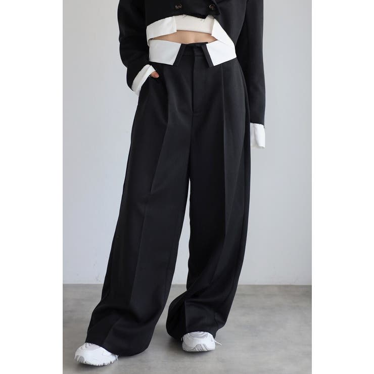 LIGHT-BLACK | flap waist pants / 折返しウエストパンツ 88-004253 | BONJOUR SAGAN