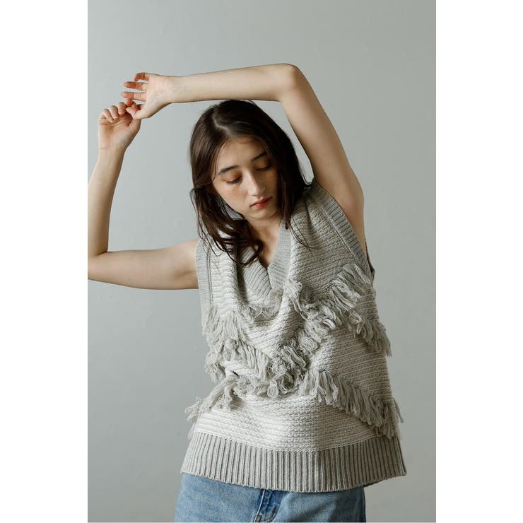 GRAY | fringe design knit | BONJOUR SAGAN