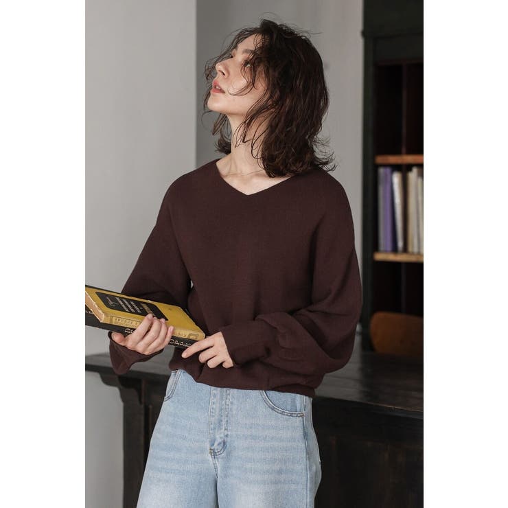 BROWN | 前後2WAYボリュームスリーブ裾タック静電気防止ニット 88-004265 | BONJOUR SAGAN