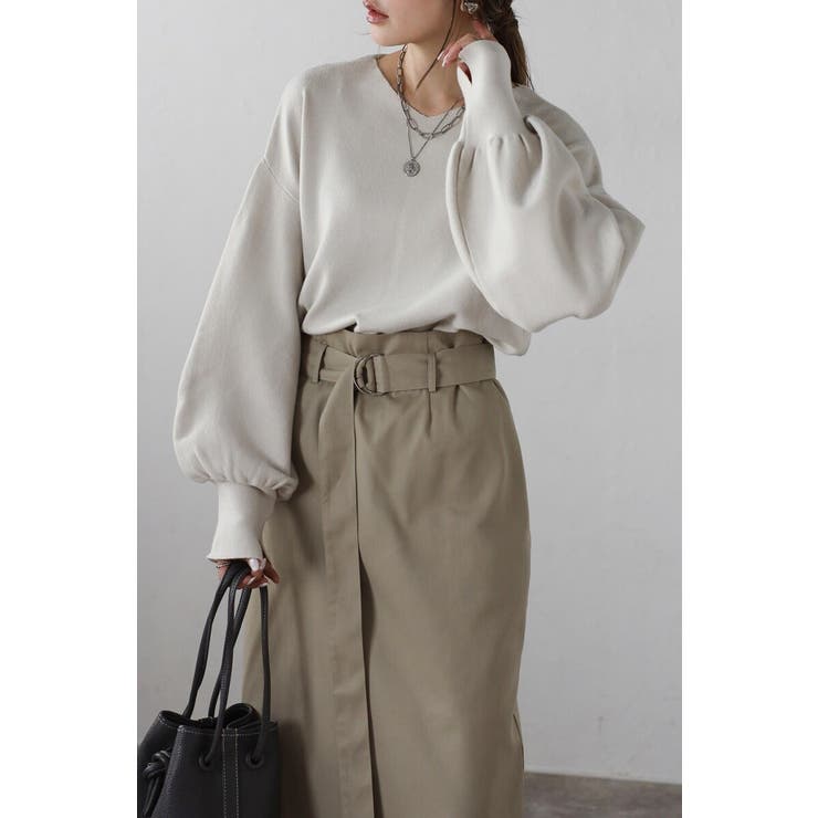 ECRU | 前後2WAYボリュームスリーブ裾タック静電気防止ニット 88-004265 | BONJOUR SAGAN