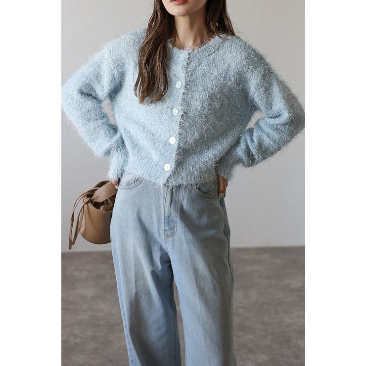 LIGHT-BLUE | 前後2WAYシャギークルーネックカーディガン 88-004275 | BONJOUR SAGAN