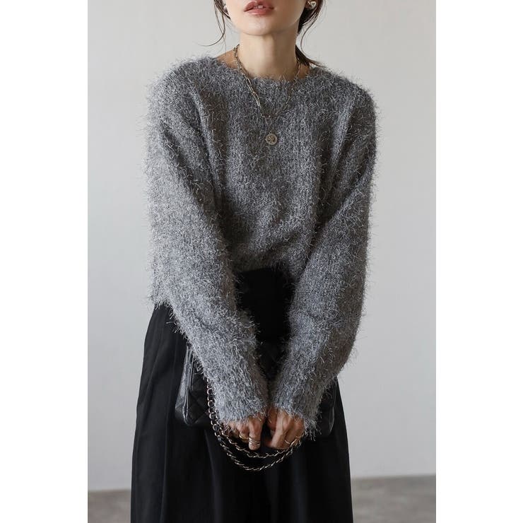 DARK-GRAY | 前後2WAYシャギークルーネックカーディガン 88-004275 | BONJOUR SAGAN