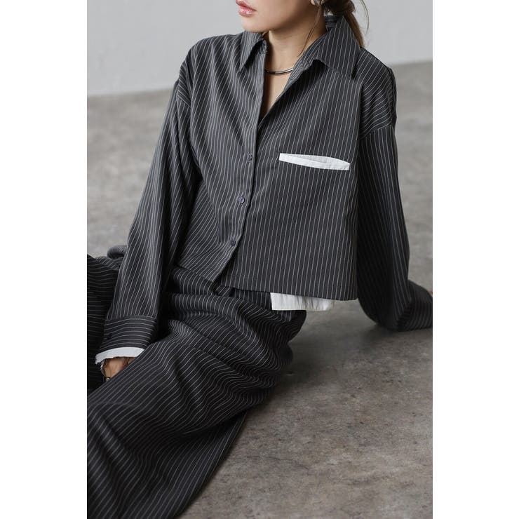 CHARCOAL-GRAY | ピンストライプジェットポケットクロップドシャツ 88-004277 | BONJOUR SAGAN