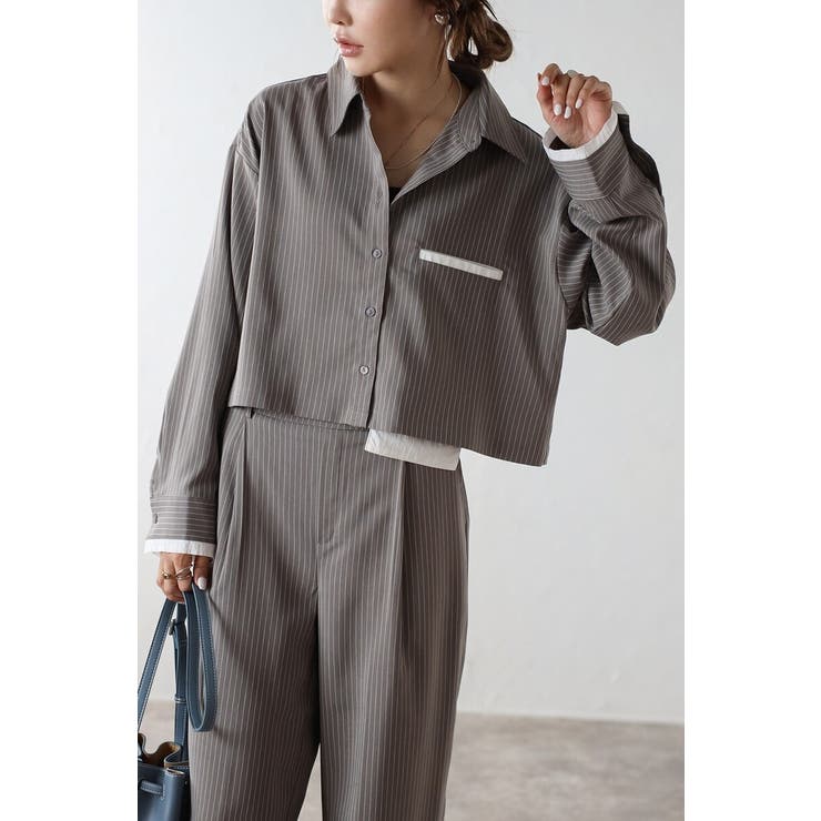 GRAY | ピンストライプジェットポケットクロップドシャツ 88-004277 | BONJOUR SAGAN