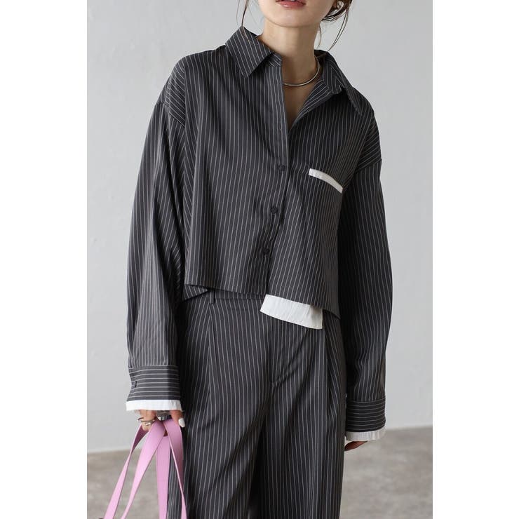 ピンストライプジェットポケットクロップドシャツ 88-004277 | BONJOUR SAGAN | 詳細画像1 