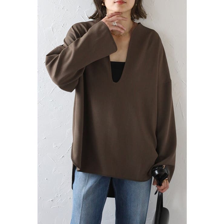 BROWN | ディープフロントスリットブラウス 88-004283 | BONJOUR SAGAN