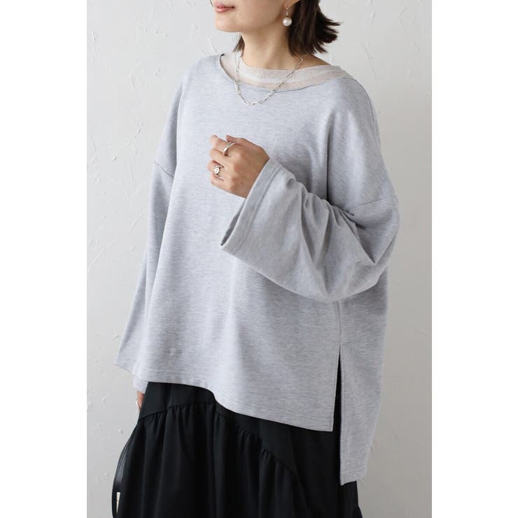 LIGHT-GRAY×WHITE | シアーレイヤード風スウェット 88-004284 | BONJOUR SAGAN