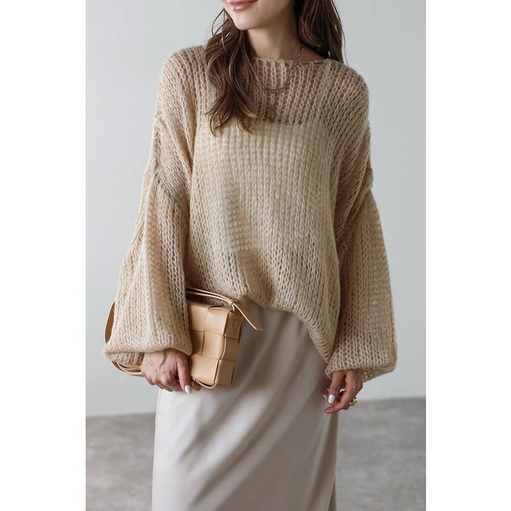 BEIGE | モヘアタッチローゲージシアーニット 88-004311 | BONJOUR SAGAN