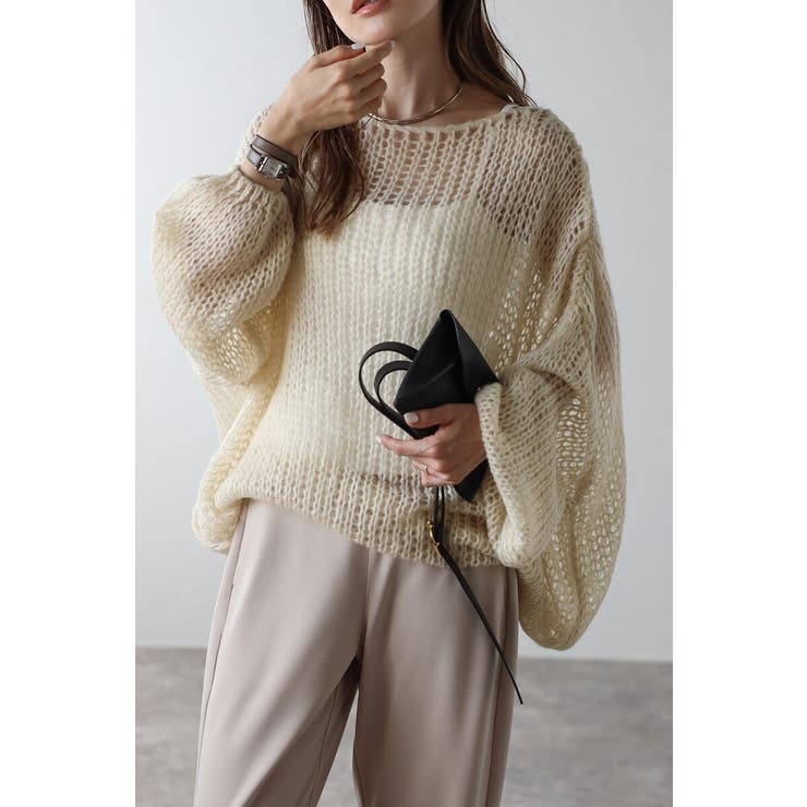 LIGHT-BEIGE | モヘアタッチローゲージシアーニット 88-004311 | BONJOUR SAGAN