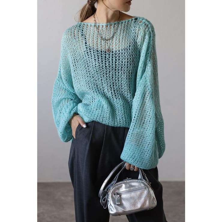 EMERALD-GREEN | モヘアタッチローゲージシアーニット 88-004311 | BONJOUR SAGAN