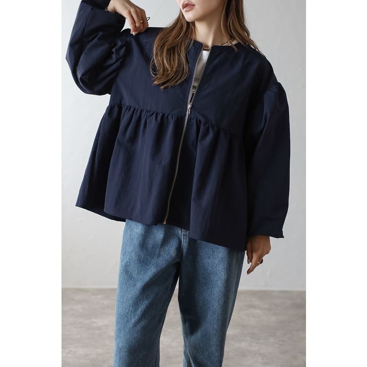 NAVY | ぺプラムジップナイロンブラウス 88-004315 | BONJOUR SAGAN