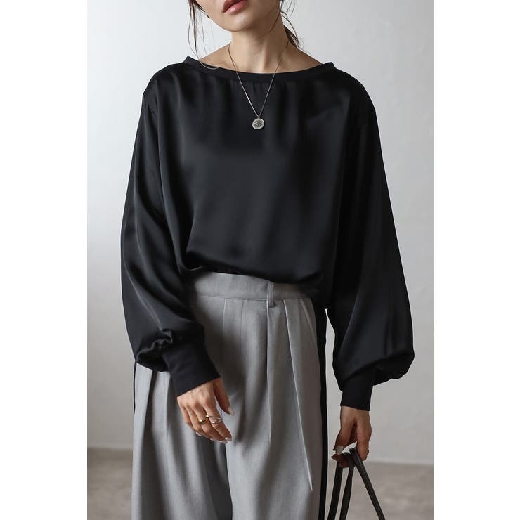 BLACK | サテンロングスリーブTシャツ 88-004345 | BONJOUR SAGAN
