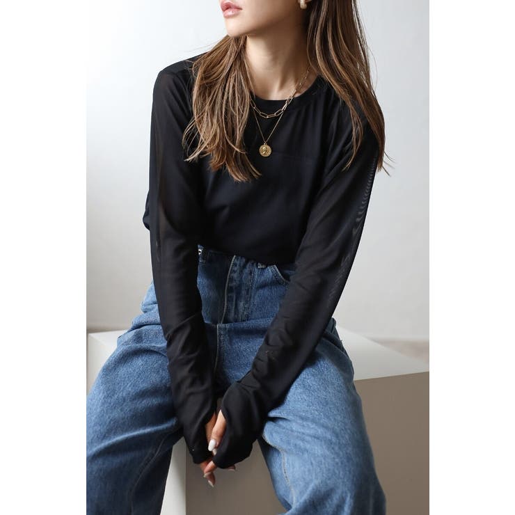 チュール切り替えロングスリーブTシャツ 88-004346 | BONJOUR SAGAN | 詳細画像1 