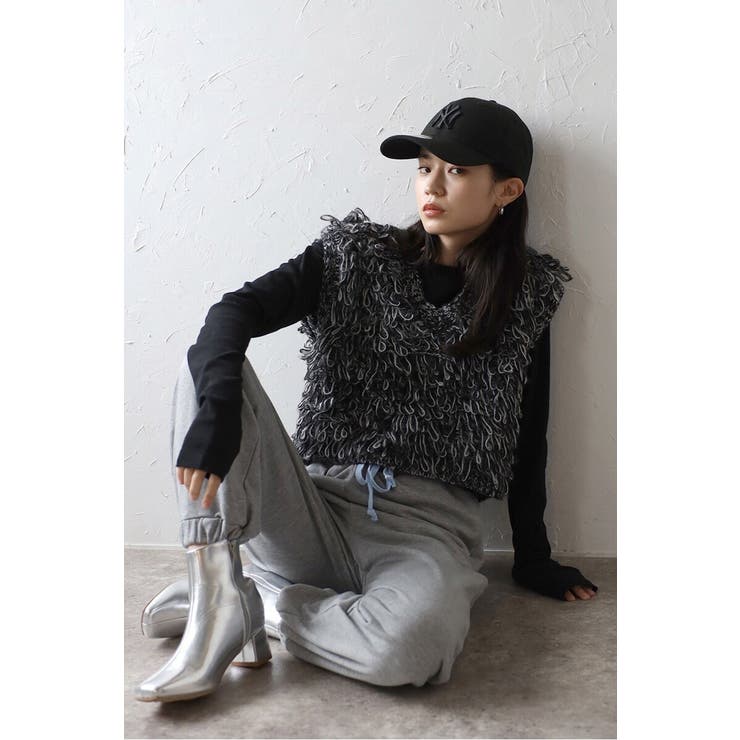 BLACK | loop knitting vest | BONJOUR SAGAN