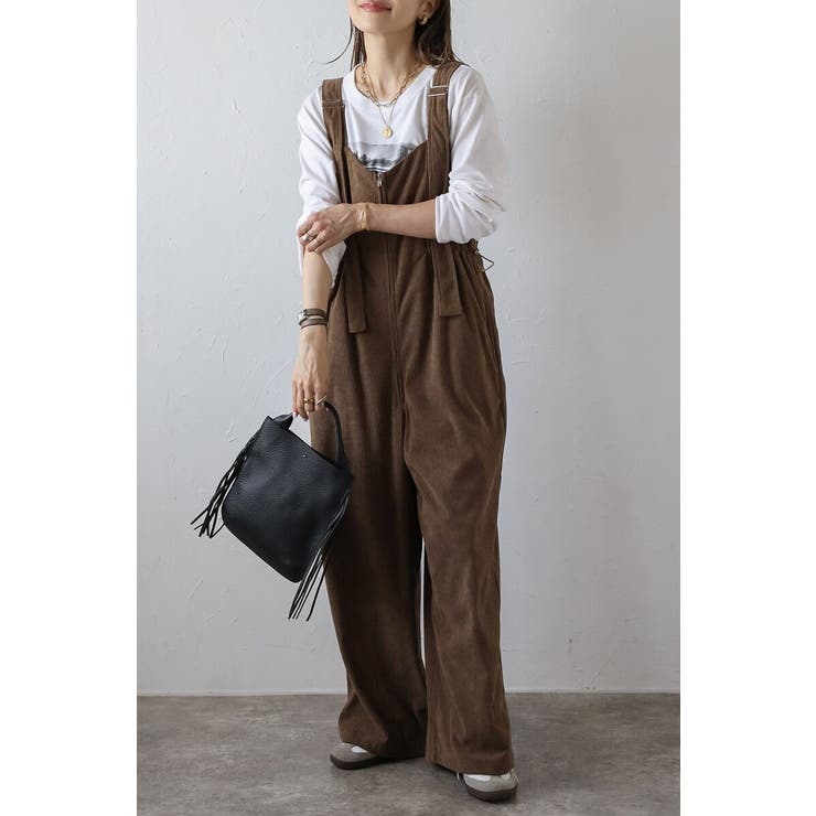 BROWN | フロントジップコーデュロイオールインワン 88-004353 | BONJOUR SAGAN