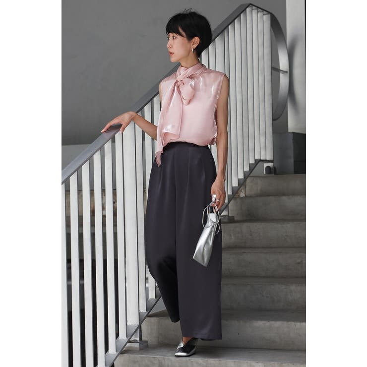 2WAYリボンオーガンジブラウス×サテンタックワイドパンツセットアップ 88 0… | BONJOUR SAGAN | 詳細画像5 