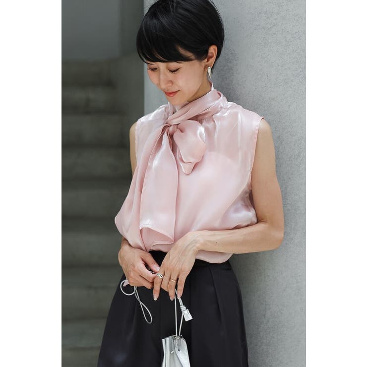 2WAYリボンオーガンジブラウス×サテンタックワイドパンツセットアップ 88 0… | BONJOUR SAGAN | 詳細画像6 