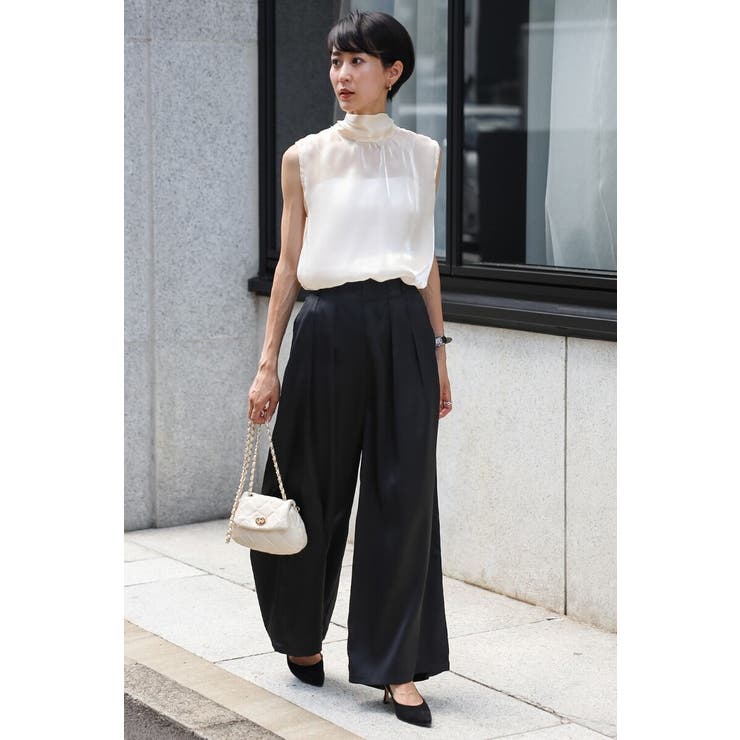 2WAYリボンオーガンジブラウス×サテンタックワイドパンツセットアップ 88 0… | BONJOUR SAGAN | 詳細画像17 