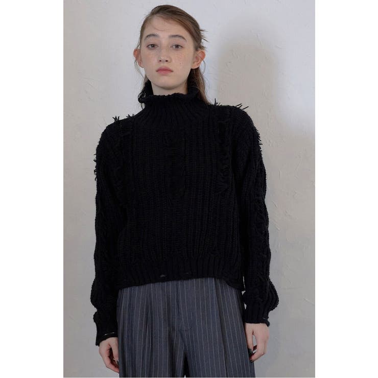 BLACK | damage fringe knit | BONJOUR SAGAN