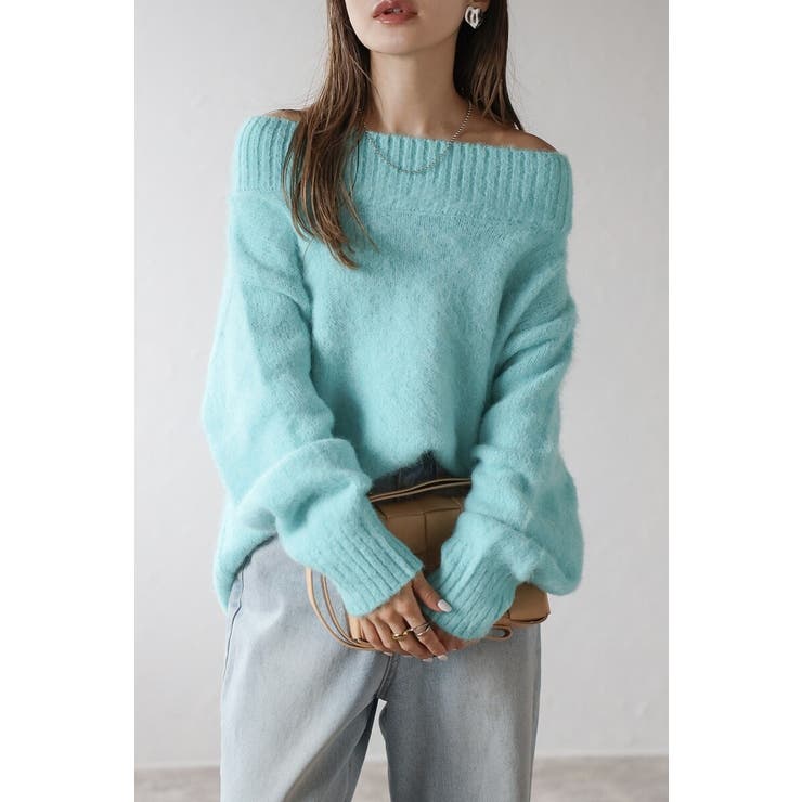 EMERALD-GREEN | アルパカタッチオフショルニット 88-004381 | BONJOUR SAGAN