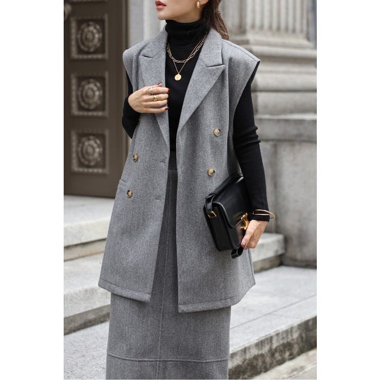 GRAY | ウールタッチダブルボタンベスト 88-004382 | BONJOUR SAGAN