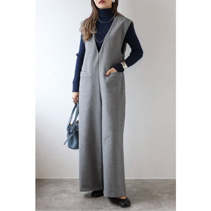 GRAY | ウールタッチVネックオールインワン 88-004385 | BONJOUR SAGAN