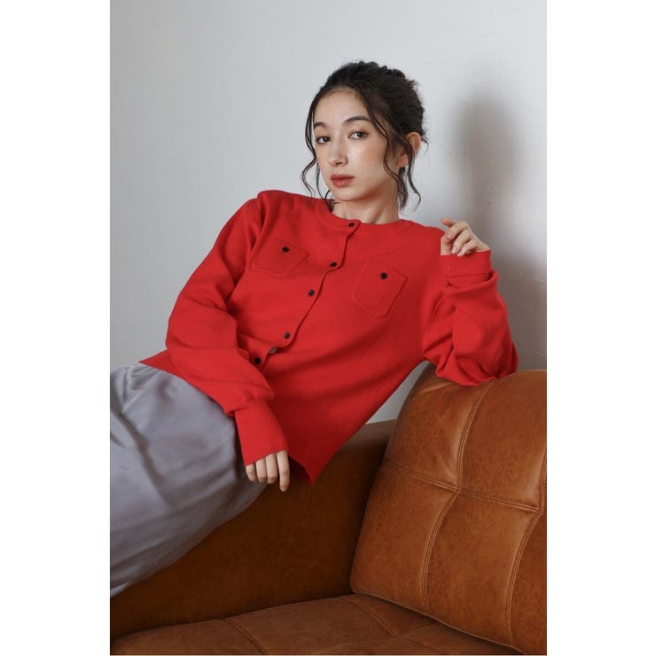 RED | ミニポケットニットカーディガン 88-004401 | BONJOUR SAGAN