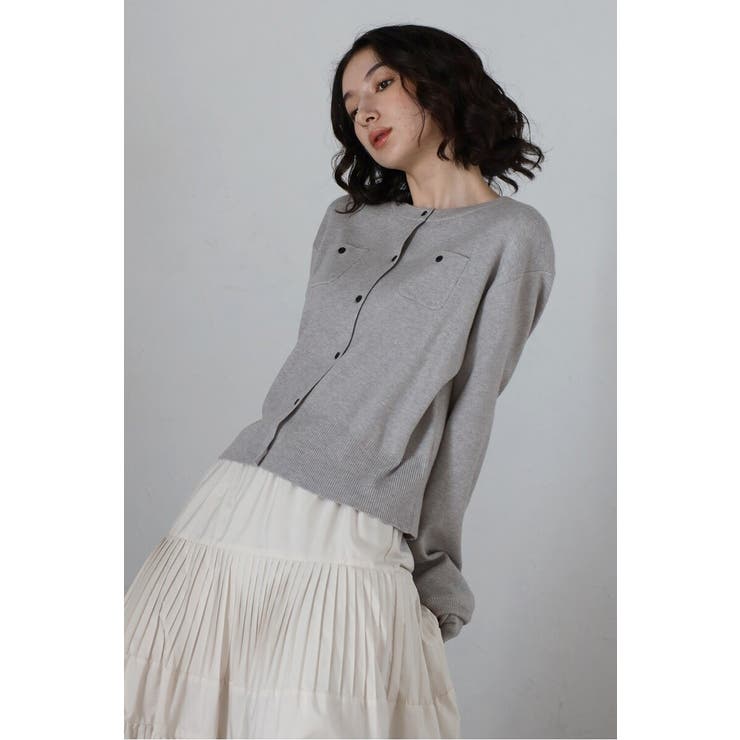 LIGHT-GRAY | ミニポケットニットカーディガン 88-004401 | BONJOUR SAGAN