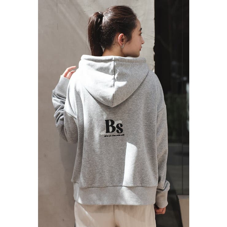 LIGHT-GRAY | BSバックロゴ刺繍×箔プリントフーディー88-004403 | BONJOUR SAGAN