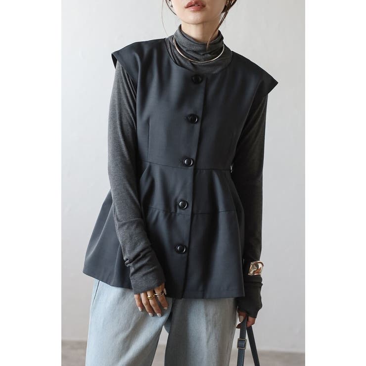 CHARCOAL-GRAY | フレンチスリーブペプラムベスト 88-004408 | BONJOUR SAGAN